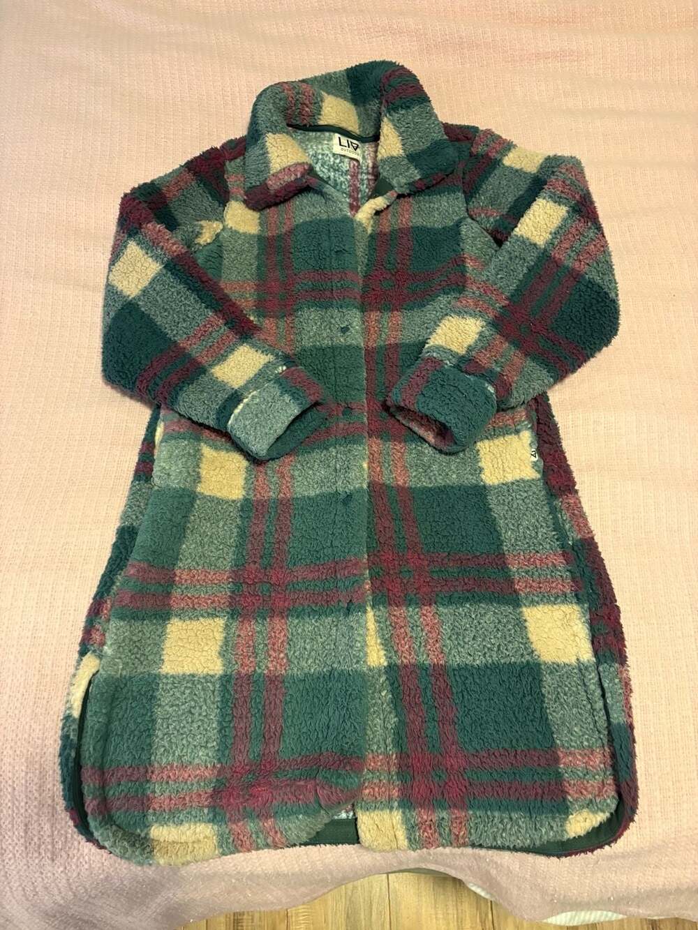 Liv Outdoor Green Plaid Longline Sherpa Shacket Coat
